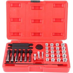 33PCS Glow Plug Thread Repair Kit, Thread Repair Tool Cylinder Head Metric Thread Restorer Kit Tap Insert Driver Guide Pin Thread Insert Tool Set Rethreading Kit Tool for 8mm/10mm/12mm Glow Plugs