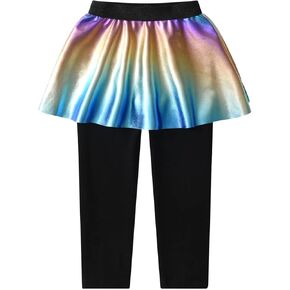 DXTON Toddler Girls Tutu Leggings with Skirt Stretchy Ruffle Capri Footless Skirted Pant Birthday Party for Kids 3-10 Years