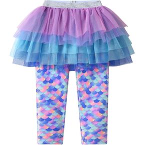 DXTON Toddler Girls Tutu Leggings with Skirt Stretchy Ruffle Capri Footless Skirted Pant Birthday Party for Kids 3-10 Years