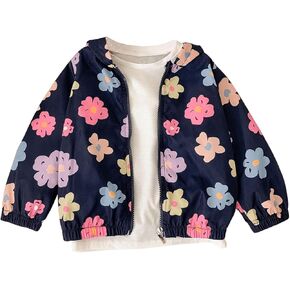 MakeMeChic Girl's Hooded Jacket Floral Print Long Sleeve Zipper Front Coat Outerwear