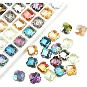 Ximimark 60pcs 12mm Colorful Transparent Lucky Four-Leaf Clover Shape Glass Loose Beads for DIY Necklace Bracelet Earring Accessories Jewelry Making Accessories
