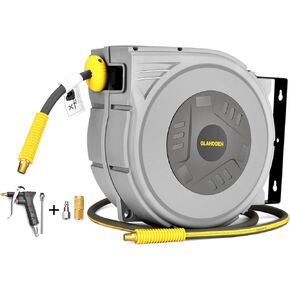 Enclosed Retractable Air Hose Reel, 3/8 in x 50 Ft Hybrid Hose Air Compressor Hose Reel with 5 Ft Lead in Max 300 PSI Patented Design for Any Length Lock 180°Swivel Bracket Quick Coupler in Kuwait