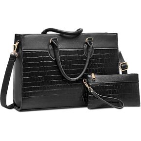 BOLOSTA Laptop Bag for Women 15.6 inch Work Tote Bags for Women Large Waterproof Leather Computer Bag with Clutch Purse