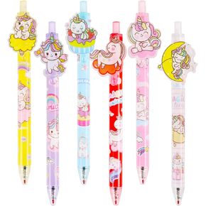 6 Pcs Unicorn Pens - Cute School Supplies Cute Black Gel Pens, Retractable Printing Pen Stationery Set Pen for Kids Boys Girls Gifts,(0.5 mm)