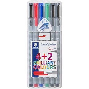 Staedtler Triplus Fineliner 0.3mm Porous Point Pen, Metal Clad Tip, Set of 6, Assorted Colors (334 SB6P4)