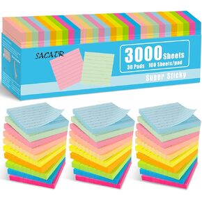 （30 Pads） Sticky Notes 3x3 inch,10 Bright Color Self-Stick Note Pads,Perfect for Office Home School(100 Sheet/Pad)