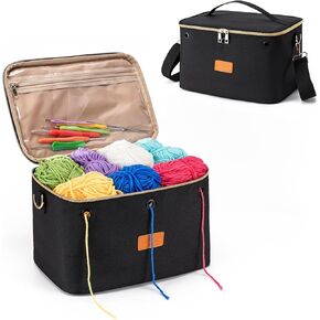 Crochet Bag Organizer, Yarn Travel Bag for Crochet Accessories, Crochet Yarn Project Bag for Womens Girls, Gifts for Crochet Lovers-Black