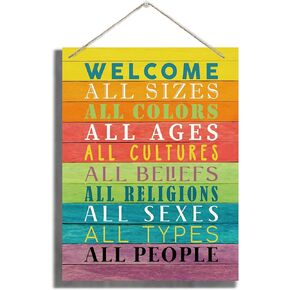 ديكور جداري ملهم، لافتات خشبية معلقة مزخرفة، علامة ترحيب ريفية، ديكور مزرعة للباب الأمامي، ديكور غرفة المعيشة، هدية ديكور جدار المكتب المنزلي، لافتة فنية جدارية للترحيب بجميع الأشخاص in Kuwait