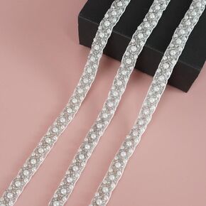 2 Yards Pearl Beaded Trim Bridal Lace Trim Ribbon for Sewing Craft, DIY, Wedding, Jewelry, Decoration, 1 cm Width, white