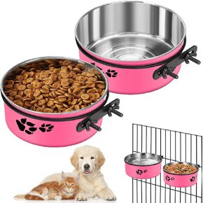 VAlinks Dog Crate Water Bowl - 2PCS No Spill Hanging Kennel Water Bowls, Detachable Pet Water Food Bowl with Clamp Holder, Feeder Dish for Indoor Outdoor Dogs & Cats in Crate Cage Kennel, 38oz & 56oz in Kuwait