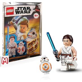 LEGO The Star Wars Rise of Skywalker Minifigure Combo - BB-8 Droid and Rey (with Lightsaber) and Minifigureland Tile