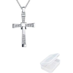 JinYu Dominic Toretto's Cross Necklace Pendant Vin Diesel Necklace Men's Jewelry with Box (Silver)
