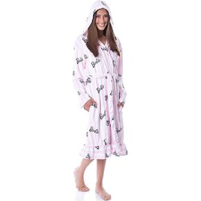 INTIMO Mattel Barbie Logo Womens' Luxury Fleece Plush Robe Hooded Bathrobe