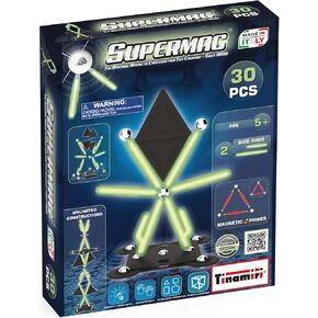 SUPERMAG - Glow 30 | Educational Construction Fun | 30 Piece Set | Europe-Made | STEM | Toy Magnetic Building Sets | Magnet Toys |Supermag 0657