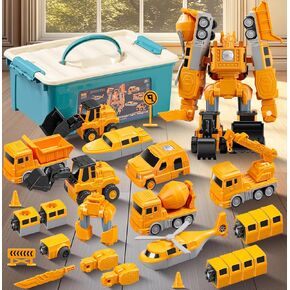Magnetic Transform Engineering Car Assembled Toys with Storage Box, 8 in 1 Transforming Robot Toy Construction Vehicle Toy, Toddler Magnetic Blocks Engineering Car for Kids Ages 3-5 4-8 (35 Pieces)