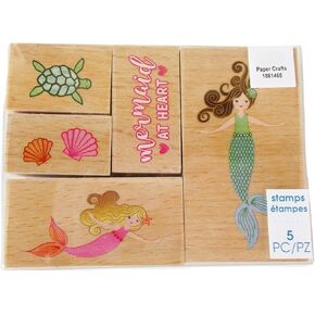 Show-Offs Mermaid Wood and Rubber Stamps for Scrapbooking, Cardmaking, Arts & Crafts, and More - 5 Stamps in Different Sizes