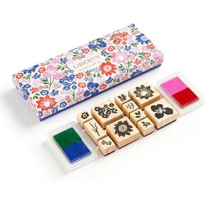 Galison Liberty – Rubber Stamp Set Includes 4 Beautiful Colored Ink Pads and 11 Unique Liberty Floral Wooden Stamp Blocks
