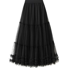 Tulle Skirts for Women Long Length Tutu Fairy Tiered Skirt A Line Mesh Elastic Waist Skirts