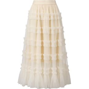 Tulle Skirts for Women Long Length Tutu Fairy Tiered Skirt A Line Mesh Elastic Waist Skirts