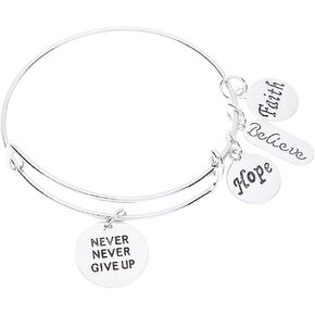 Infinity Collection Never Give Up Bracelet, Never Give Up Jewelry, Inspirational Charm Bracelet