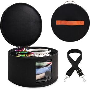 Chenille Letter Bow Mouse Ears Travel Case,Large Round Tiara Tote Storage Box,Headband Ears Display Storage Box with Shoulder Straps for Hairband,Tiara and Hair Accessories Storage Travel Picnic Park