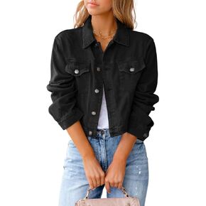 utcoco Women's Cropped Jean Jacket Long Sleeve Casual Button Down Denim Jacket