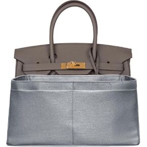 Purse organizer insert for Birkin 25, Italian Faux Silk Fabric, thin, Lightweight, brilliant sheen, Sturdy, Gift for Women, (Etoupe Beige IBK25)
