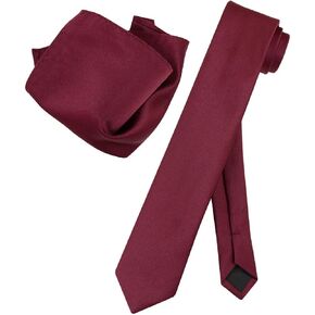 Vesuvio Napoli BURGUNDY Skinny 2.5" NeckTie Handkerchief Mens Neck Tie Set