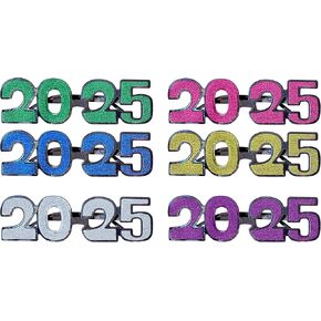 2024 Shaped Holiday New Year's Eve Props Party Favor Multiple Color Plastic Frame Glasses-6 Pack