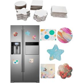 50PCS Mini Magnetic Canvas Panel for Painting Small Flat Canvas Board Art DIY for Refrigerator Magnets Decorations Heart,Round,Square,Flower,Star and Rectangle