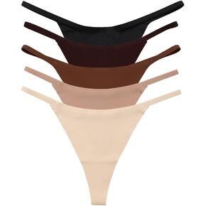 Womens Seamless G-String Thongs Stretch Breathable No Show Thong Low Rise Panties Invisible Underwear 5 Pack