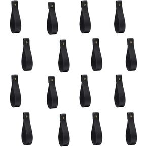 16 Pcs Black PU Leather Curtain Rod Holder Straps Wall Hanging Strap Leather Wall Hooks Towel Leather Hook for Hanging Towels and Clothes with Living Room Kitchen Bedroom Bathroom