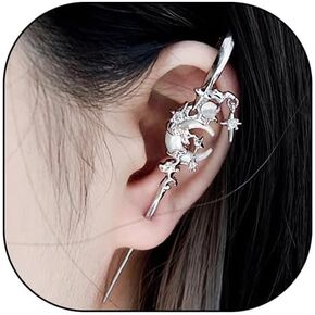 2Pcs Myth of the Moon Ear Hook Needle Piercing Earring Goth Climber Crawler Earrings Vintage Punk Moon Wrap Earrings Jewelry Accessory Present for Women Wife