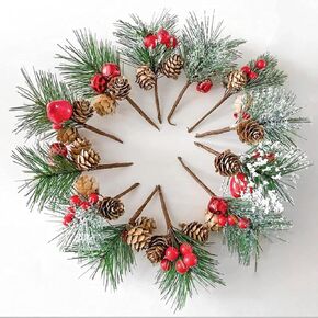 20Pcs Pine Berry Branches, Christmas Picks Holly Red Berry Stems 11cm/4.3in Artificial Christmas Pine Picks and Sprays for Decoration DIY Xmas Crafts, Winter Gifts Decor