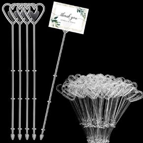 100 Pcs Plastic Floral Picks Floral Card Holder, Heart Shape Head Pickers Card Holders for Floral Arrangement Bouquet Photo Wedding Decoration