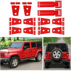 12PCS Full Set Exterior Decoration Trim Kit Compatible with 2007-2018 Jeep Wrangler JK JKU Door Hinge Engine Hood Hinge Tailgate Hinge Cover (Red)