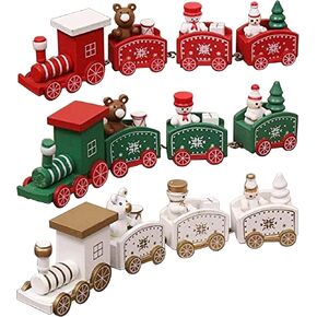 Happy Trees 3 Pcs Wooden Mini Train Decor Set for Christmas Party, Snowman Ornament Gift Home Decoration