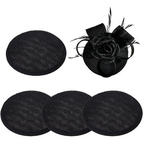 BENECREAT 4pcs Black Vintage Round Fascinator Hat Base, 5inch Linen Mesh Millinery Base, Cloth Sinamay Base for Wedding Party Hat Craft Making, 0.78inch Thick