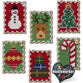 Holiday Stamps Charmed Ornament Beaded Cross Stitch Kits, Set of 6 - Mill Hill Ornament Kits 2024 - Plus Decorative 'Needleworker' Sticker