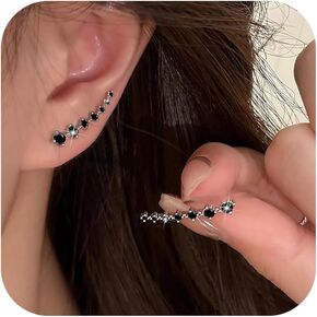 925 Sterling Silver 7 Crystals Ear Cuffs Hoop Climber Earring for Women, Cartilage Earrings with CZ Piercing Dainty Ear Crawler Earrings Mother's Day Graduation Birthday Jewelry Gift