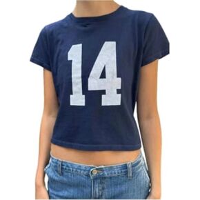 Number 14 Fitted Tee Jersey Summer Crop Top Short Sleeve Y2k Shirt Graphic Baby Tee Women