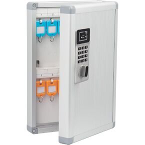 Key Lock Box Wall Mount with Code, Key Cabinet with Tags and Hooks for Home (Silver, 24 Slots)