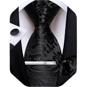 DiBanGu Paisley Ties for Men Classic Silk Necktie and Pocket Square Cufflinks Tie Clip Set Woven Formal Tie for Wedding Party