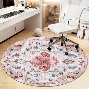 Office Chair Mat for Hardwood Floor, Vintage Computer Gaming Rolling Low Pile Carpet Floor Chair Mat, Anti-Slip Backing Round Desk Rug Floor Mat for Home
