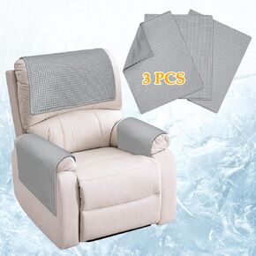 Headrest Covers for Recliners Protector Armrest Covers for Couch Chair Headrest Seat Padded for Sofa Reclining Armchair Cooling Pads Washable Pet Slipcovers Non Slip Furniture Covering (3 PCS Grey)