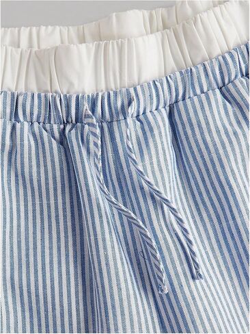 GORGLITTER Girl's Striped Wide Leg Linen Pants High Waisted 2 in 1 Casual Drawstring Long Pants in Saudi Arabia