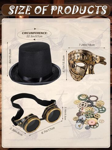 Libima Steampunk Costume Accessories for Men Halloween Vintage Steampunk Top Hat Victorian Style Goggles Venetian Masquerade Mask Metal Steampunk Gears Charm for Gothic Costume Cosplay Party in Saudi Arabia