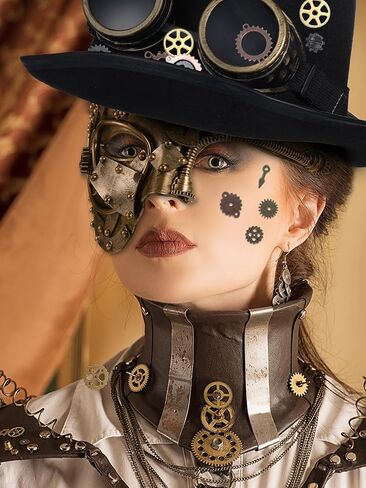 Libima Steampunk Costume Accessories for Men Halloween Vintage Steampunk Top Hat Victorian Style Goggles Venetian Masquerade Mask Metal Steampunk Gears Charm for Gothic Costume Cosplay Party in Saudi Arabia