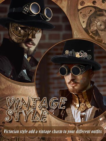 Libima Steampunk Costume Accessories for Men Halloween Vintage Steampunk Top Hat Victorian Style Goggles Venetian Masquerade Mask Metal Steampunk Gears Charm for Gothic Costume Cosplay Party in Saudi Arabia