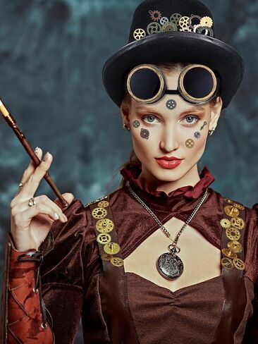 Libima Steampunk Costume Accessories for Men Halloween Vintage Steampunk Top Hat Victorian Style Goggles Venetian Masquerade Mask Metal Steampunk Gears Charm for Gothic Costume Cosplay Party in Saudi Arabia